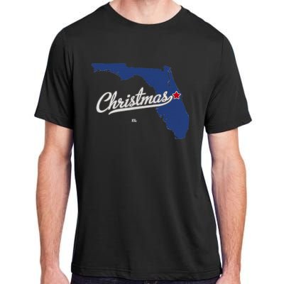 Christmas Florida FL Map Adult ChromaSoft Performance T-Shirt