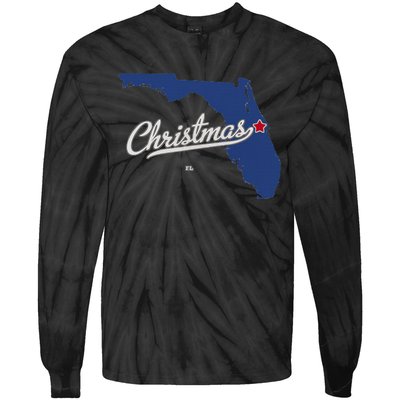 Christmas Florida FL Map Tie-Dye Long Sleeve Shirt