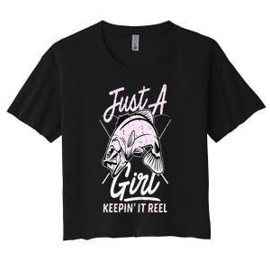 Cute Fishing Funny Keeping It Reel Wo Purple Pink Women's Crop Top Tee