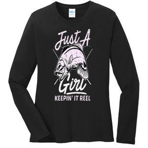 Cute Fishing Funny Keeping It Reel Wo Purple Pink Ladies Long Sleeve Shirt