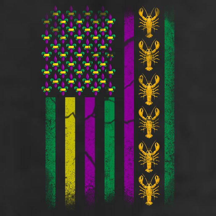 Crawfish Fleur-De-Lis Flag Mardi Gras  7 Panel Mesh Trucker Snapback Hat
