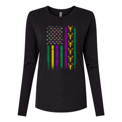 Crawfish Fleur-De-Lis Flag Mardi Gras  Womens Cotton Relaxed Long Sleeve T-Shirt