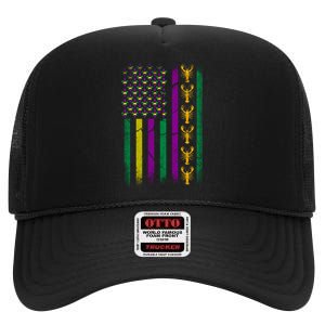 Crawfish Fleur-De-Lis Flag Mardi Gras  High Crown Mesh Back Trucker Hat