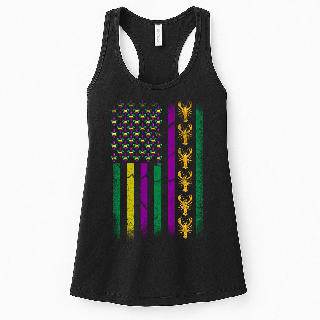 Crawfish Fleur-De-Lis Flag Mardi Gras  Womens Tank Top