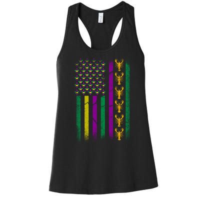 Crawfish Fleur-De-Lis Flag Mardi Gras  Women's Racerback Tank