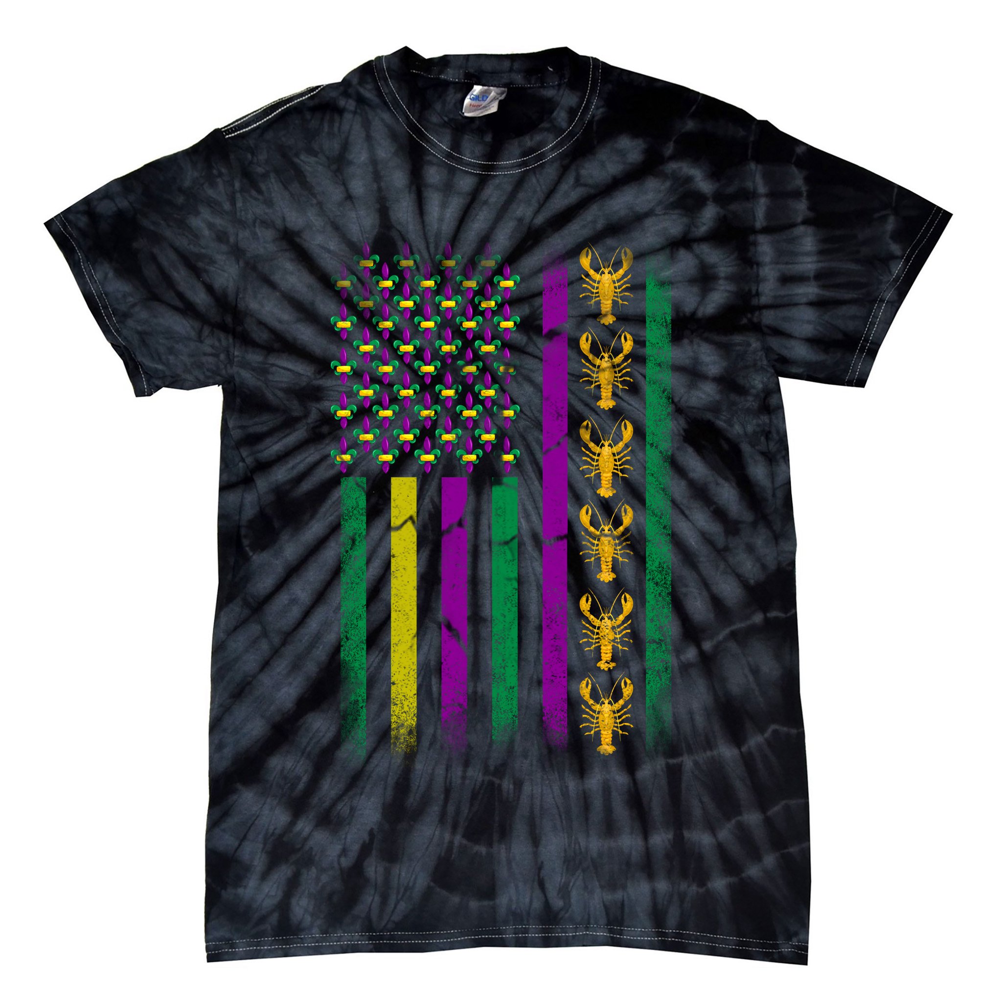 Crawfish Fleur-De-Lis Flag Mardi Gras  Tie-Dye T-Shirt