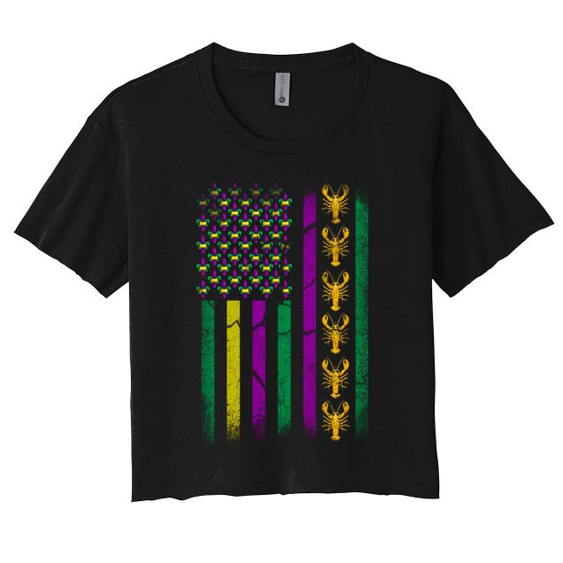Crawfish Fleur-De-Lis Flag Mardi Gras  Crop Top