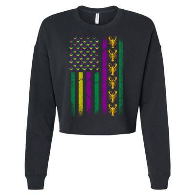 Crawfish Fleur-De-Lis Flag Mardi Gras  Cropped Pullover Crew