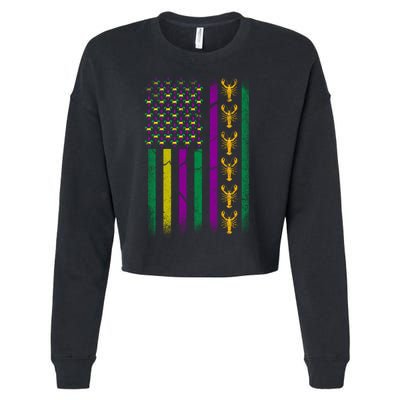 Crawfish Fleur-De-Lis Flag Mardi Gras  Cropped Pullover Crew