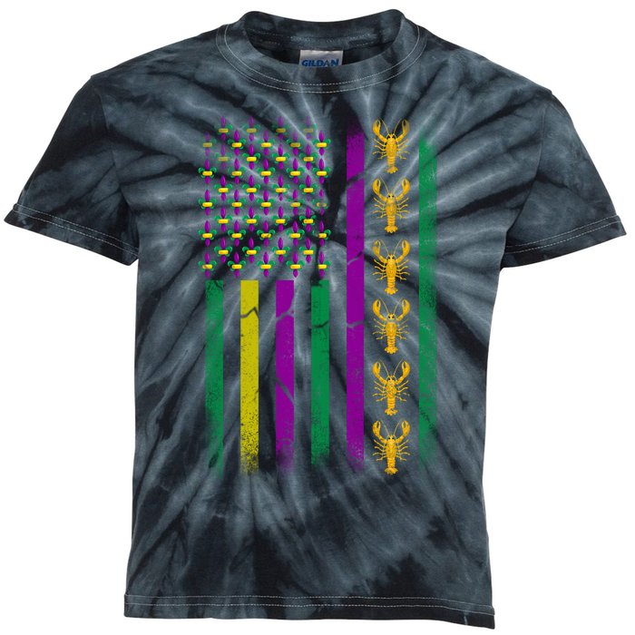 Crawfish Fleur-De-Lis Flag Mardi Gras  Kids Tie-Dye T-Shirt