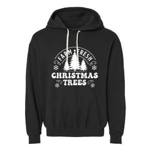 Christmas Farm Fresh Trees Retro Farmer Garment-Dyed Fleece Hoodie