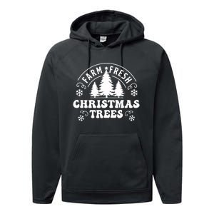 Christmas Farm Fresh Trees Retro Farmer Performance Fleece Hoodie