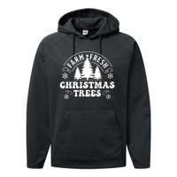 Christmas Farm Fresh Trees Retro Farmer Performance Fleece Hoodie