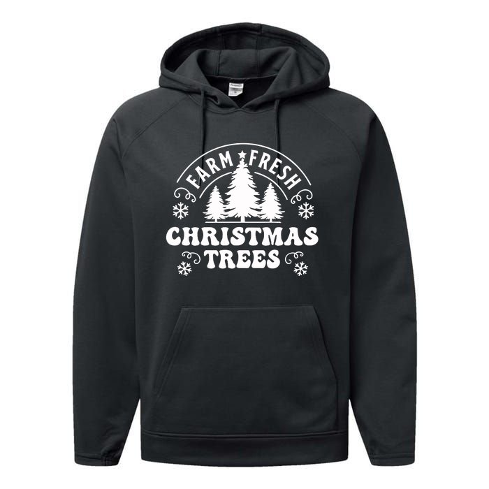 Christmas Farm Fresh Trees Retro Farmer Performance Fleece Hoodie