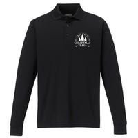 Christmas Farm Fresh Trees Retro Farmer Performance Long Sleeve Polo