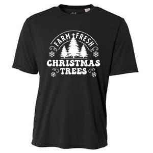 Christmas Farm Fresh Trees Retro Farmer Cooling Performance Crew T-Shirt