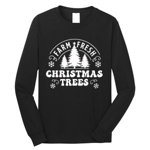 Christmas Farm Fresh Trees Retro Farmer Long Sleeve Shirt