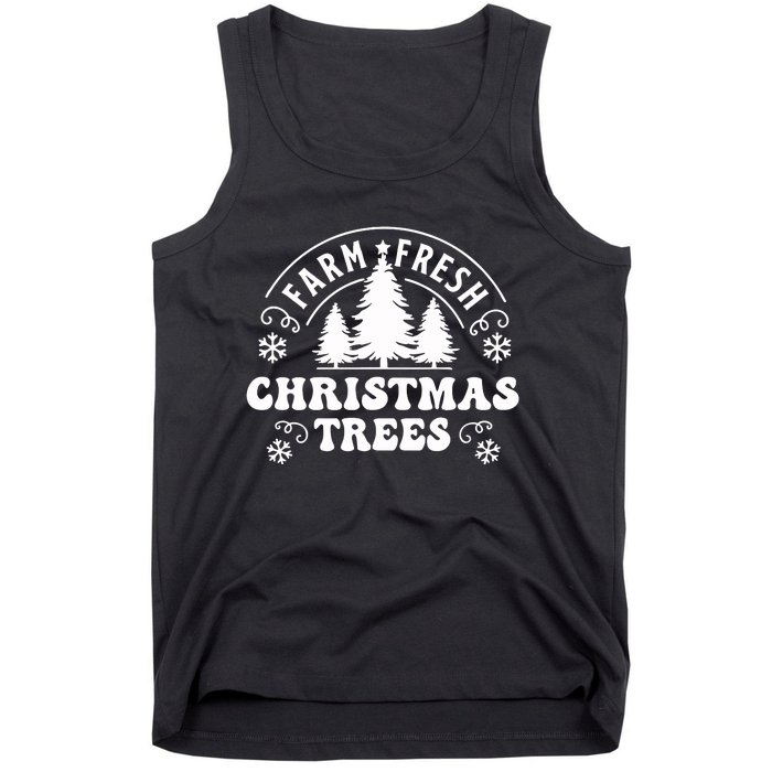 Christmas Farm Fresh Trees Retro Farmer Tank Top