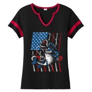 Cool Fishing For Wo American Flag USA Fish Lover Ladies Halftime Notch Neck Tee