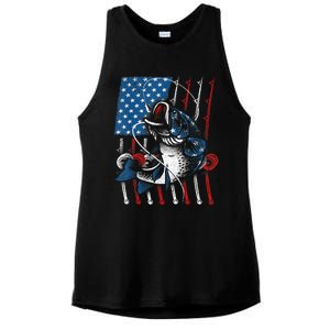 Cool Fishing For Wo American Flag USA Fish Lover Ladies PosiCharge Tri-Blend Wicking Tank