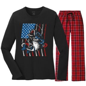 Cool Fishing For Wo American Flag USA Fish Lover Women's Long Sleeve Flannel Pajama Set 