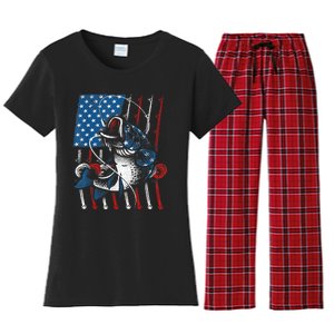 Cool Fishing For Wo American Flag USA Fish Lover Women's Flannel Pajama Set