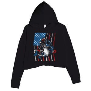 Cool Fishing For Wo American Flag USA Fish Lover Crop Fleece Hoodie