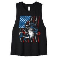 Cool Fishing For Wo American Flag USA Fish Lover Women's Racerback Cropped Tank