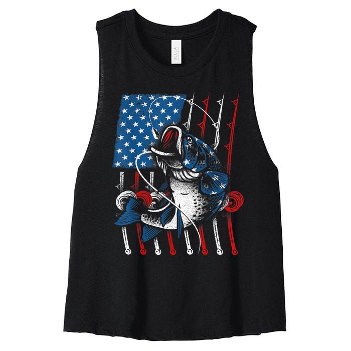 Cool Fishing For Wo American Flag USA Fish Lover Women's Racerback Cropped Tank