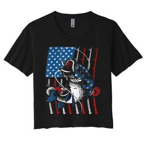 Cool Fishing For Wo American Flag USA Fish Lover Women's Crop Top Tee