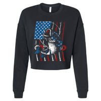 Cool Fishing For Wo American Flag USA Fish Lover Cropped Pullover Crew