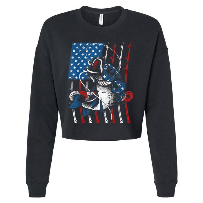 Cool Fishing For Wo American Flag USA Fish Lover Cropped Pullover Crew