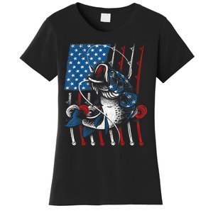 Cool Fishing For Wo American Flag USA Fish Lover Women's T-Shirt