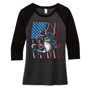 Cool Fishing For Wo American Flag USA Fish Lover Women's Tri-Blend 3/4-Sleeve Raglan Shirt