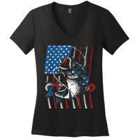 Cool Fishing For Wo American Flag USA Fish Lover Women's V-Neck T-Shirt