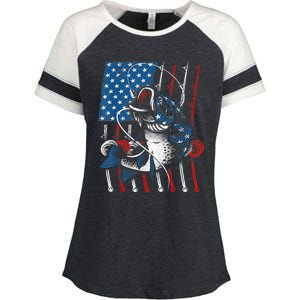 Cool Fishing For Wo American Flag USA Fish Lover Enza Ladies Jersey Colorblock Tee