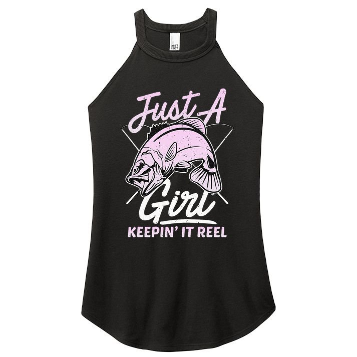 cute fishing funny keeping it reel purple pink Women's Perfect Tri Rocker Tank
