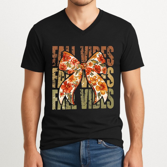 Coquette Floral Fall Vibes Autumn V-Neck T-Shirt