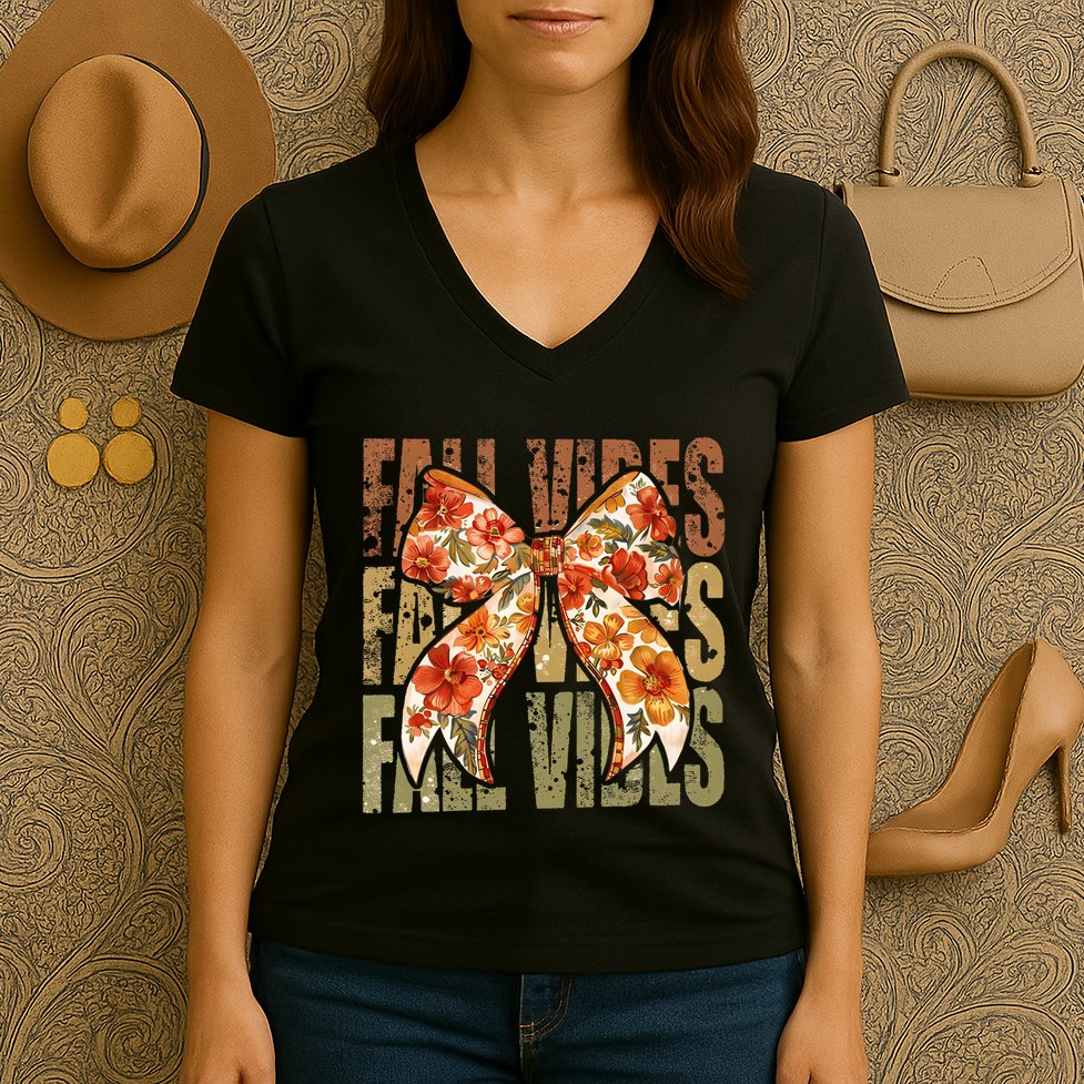 Coquette Floral Fall Vibes Autumn Women's V-Neck T-Shirt