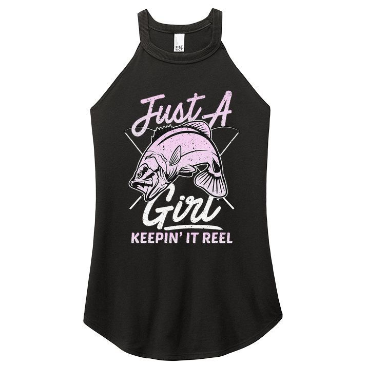 Cute Fishing Funny Keeping It Reel Women Girl Purple Pink Women's Perfect Tri Rocker Tank