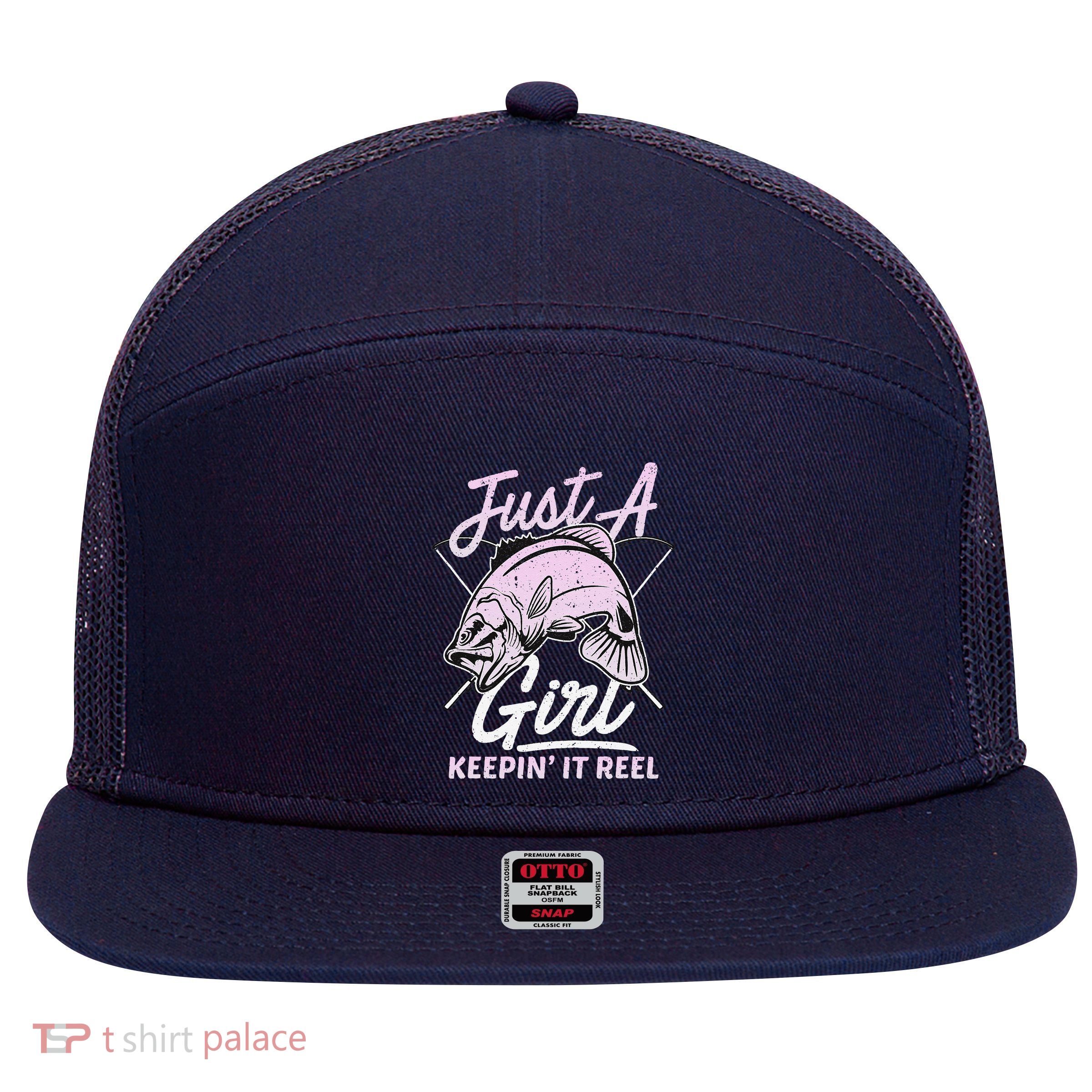 Cute Fishing Funny Keeping It Reel Women Girl Purple Pink 7 Panel Mesh Trucker Snapback Hat