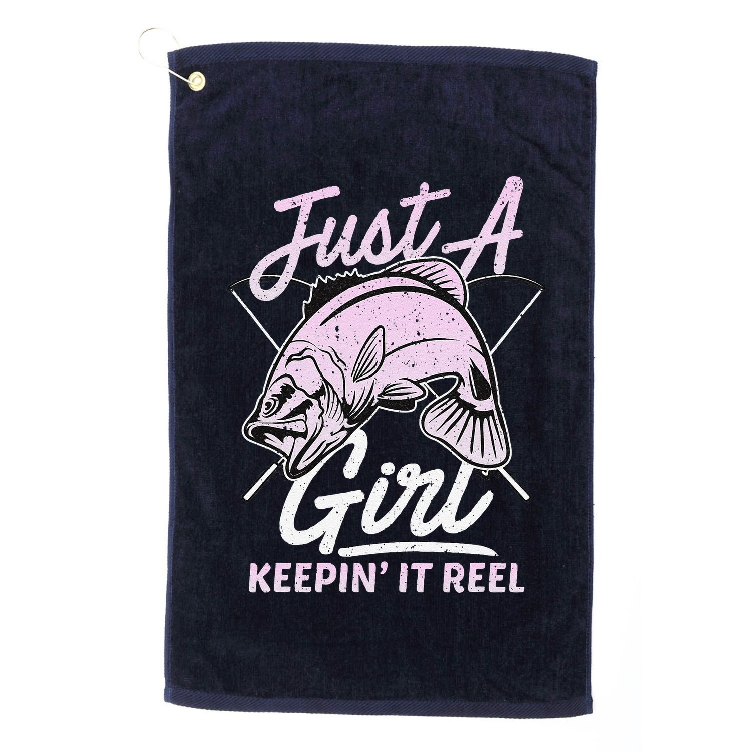 Cute Fishing Funny Keeping It Reel Women Girl Purple Pink Golf Towel