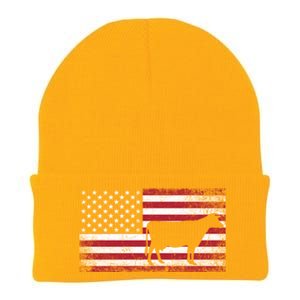 Cow Farm Farmer 4th Of July American Flag Patriotic Usa Meaningful Gift Knit Cap Winter Beanie