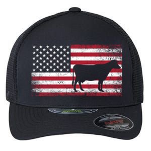 Cow Farm Farmer 4th Of July American Flag Patriotic Usa Meaningful Gift Flexfit Unipanel Trucker Cap