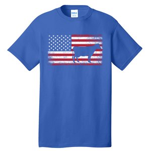 Cow Farm Farmer 4th Of July American Flag Patriotic Usa Meaningful Gift Tall T-Shirt