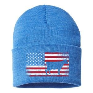 Cow Farm Farmer 4th Of July American Flag Patriotic Usa Meaningful Gift Sustainable Knit Beanie