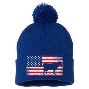 Cow Farm Farmer 4th Of July American Flag Patriotic Usa Meaningful Gift Pom Pom 12in Knit Beanie