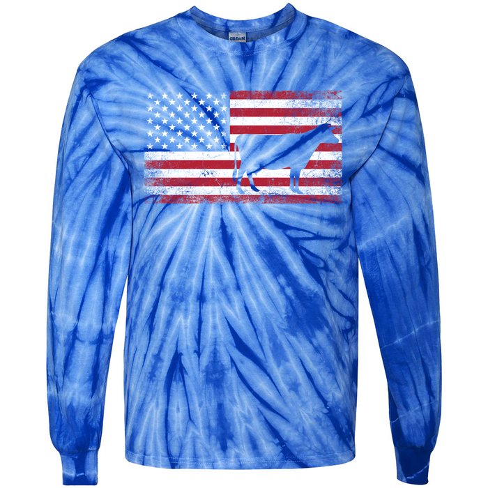 Cow Farm Farmer 4th Of July American Flag Patriotic Usa Meaningful Gift Tie-Dye Long Sleeve Shirt