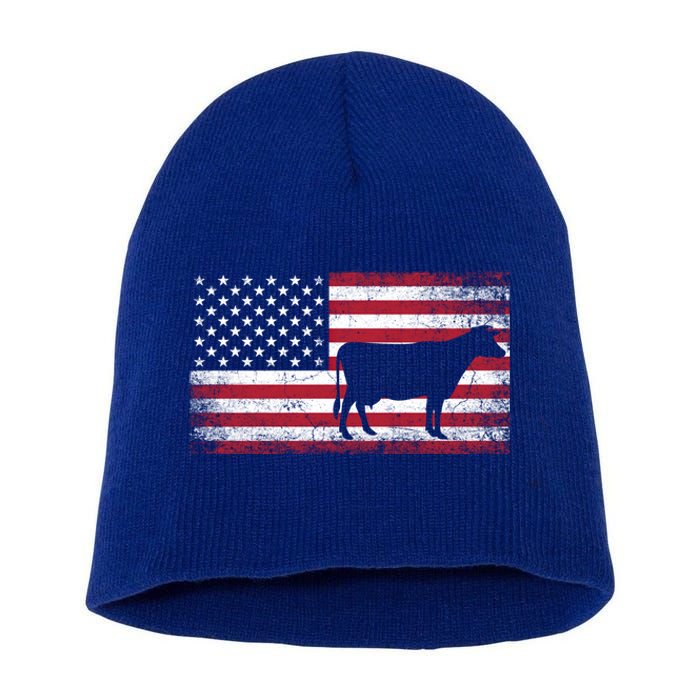 Cow Farm Farmer 4th Of July American Flag Patriotic Usa Meaningful Gift Short Acrylic Beanie