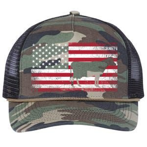 Cow Farm Farmer 4th Of July American Flag Patriotic Usa Meaningful Gift Retro Rope Trucker Hat Cap